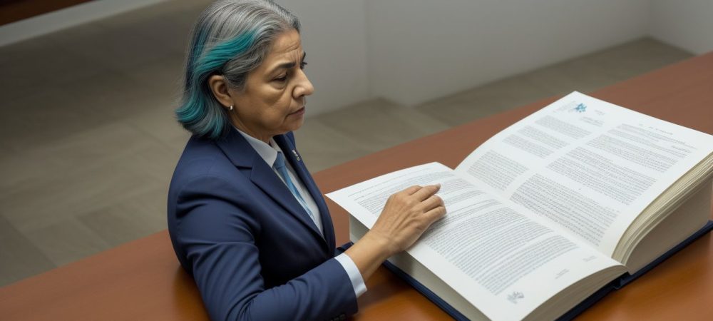 Delegado supervisionando uma investigação de inquérito policial com documentos e provas