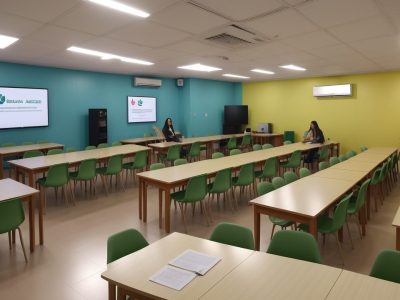 Reunião escolar onde educadores discutem diretrizes para o projeto político pedagógico