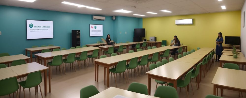 Reunião escolar onde educadores discutem diretrizes para o projeto político pedagógico