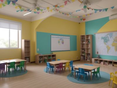 Crianças de diversas origens aprendendo juntas em uma sala de aula inclusiva e acolhedora, celebrando a educação inclusiva.