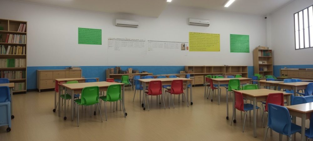 Crianças com autismo participando ativamente em sala de aula inclusiva, com foco em currículo adaptado e apoio educacional