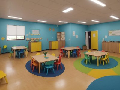 Crianças em sala de aula inclusiva, aprendendo juntas e celebrando a diversidade, com foco em autismo e educação inclusiva.