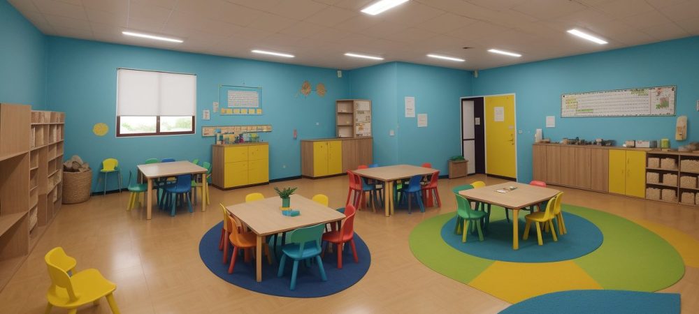 Crianças em sala de aula inclusiva, aprendendo juntas e celebrando a diversidade, com foco em autismo e educação inclusiva.