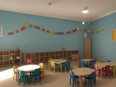 Crianças em sala de aula inclusiva, aprendendo e interagindo, com foco em inclusão da criança com paralisia cerebral.