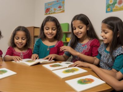 Crianças surdas interagindo em sala de aula, aprendendo Libras e participando de atividades inclusivas, promovendo a educação inclusiva para crianças surdas.