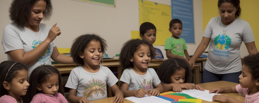Crianças surdas interagindo em sala de aula, utilizando atividades e recursos para educação inclusiva