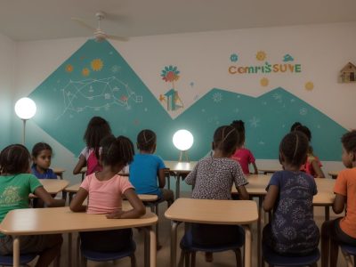 Crianças surdas participando de atividades inclusivas em sala de aula, com foco em estratégias de comunicação alternativa e ensino de libras