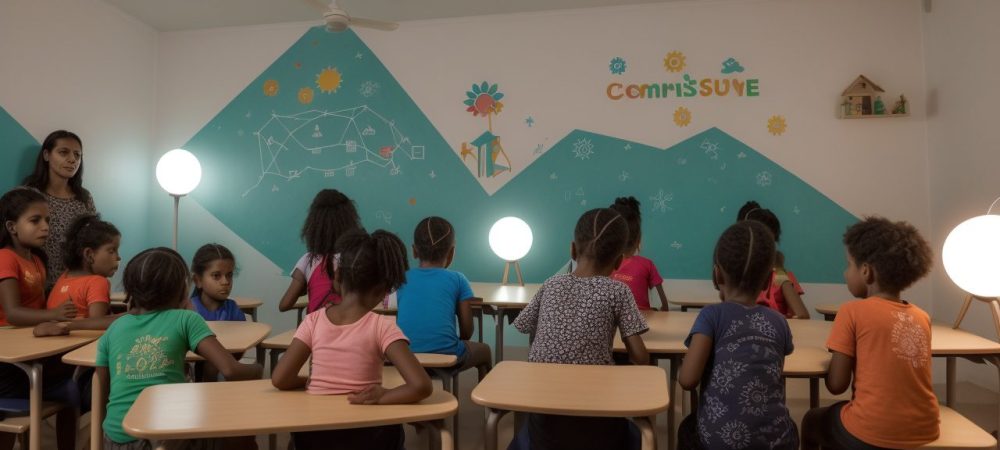 Crianças surdas participando de atividades inclusivas em sala de aula, com foco em estratégias de comunicação alternativa e ensino de libras
