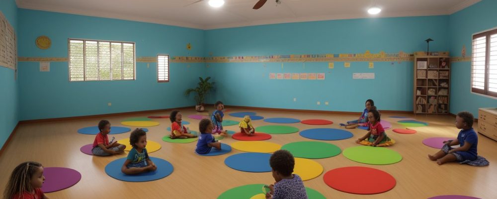 Crianças com autismo interagindo e aprendendo em sala de aula inclusiva e acolhedora.