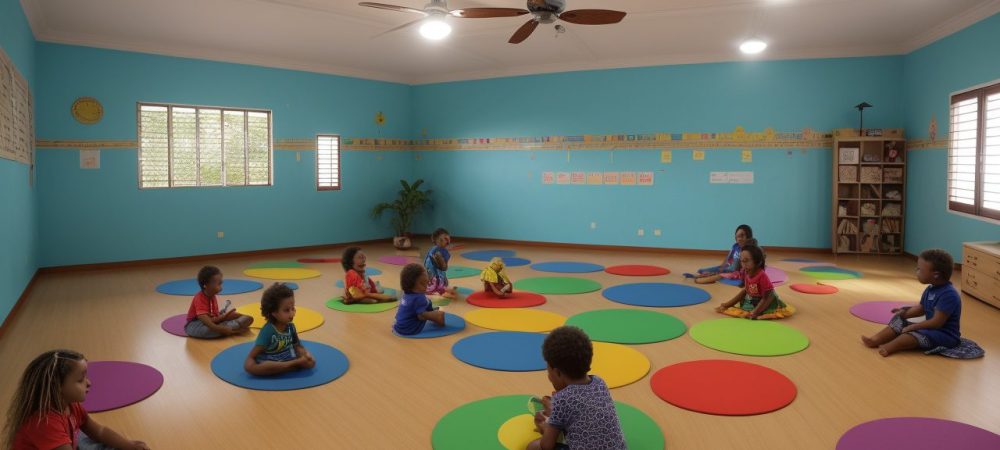 Crianças com autismo interagindo e aprendendo em sala de aula inclusiva e acolhedora.