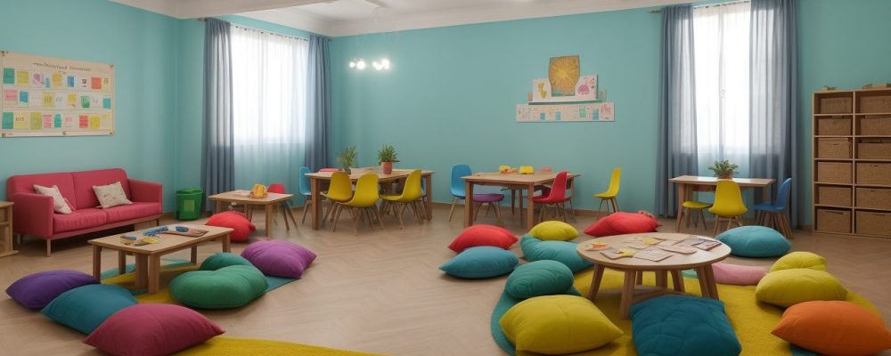 Crianças com deficiência física participando ativamente de atividades inclusivas na sala de aula, promovendo a educação inclusiva