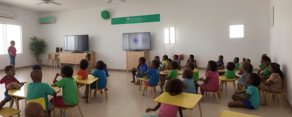 Crianças com deficiência física participando ativamente em atividades inclusivas em sala de aula, com foco na adaptação escolar e educação inclusiva.