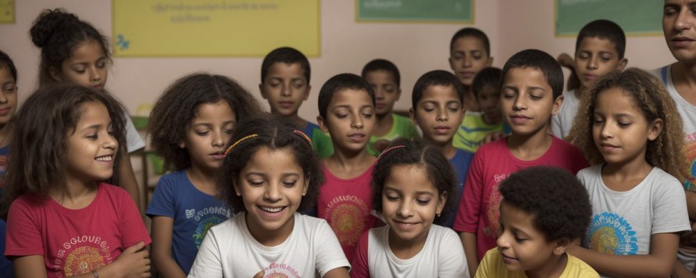 Crianças com Síndrome de Williams em sala de aula inclusiva, participando de atividades e interagindo com colegas, promovendo a inclusão escolar