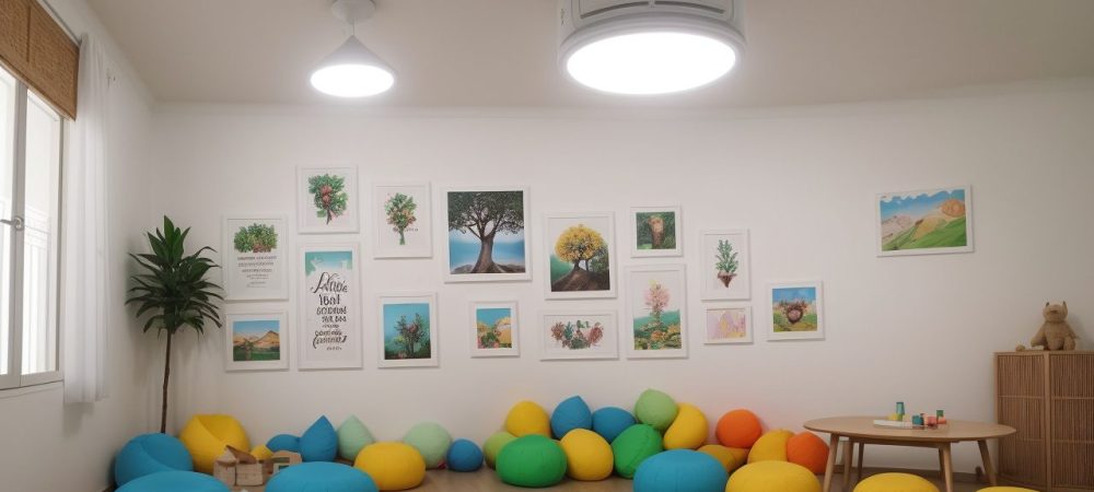 Crianças em sala de aula inclusiva, interagindo em um ambiente acolhedor e aprendendo juntas sobre inclusão escolar e TEA (Transtorno do Espectro Autista).