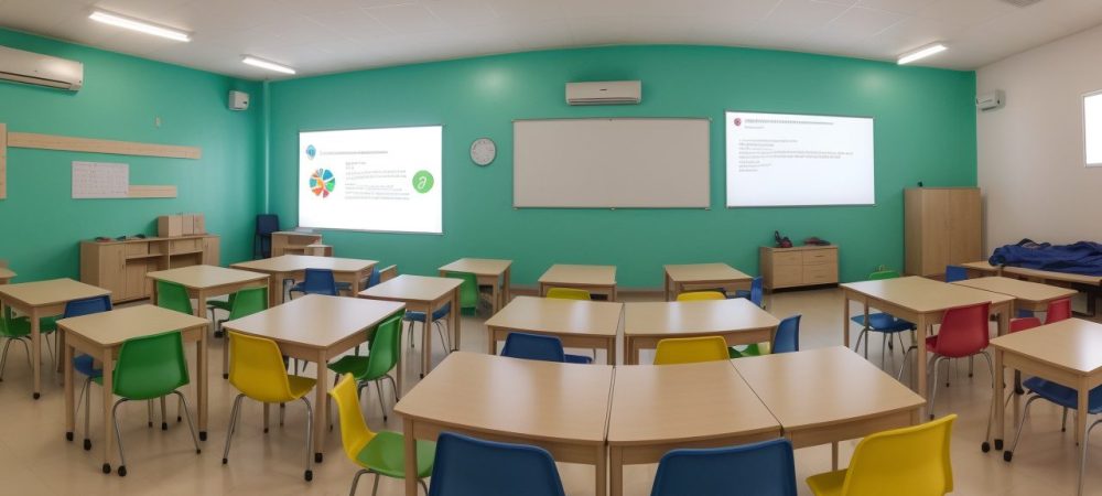 Crianças em sala de aula inclusiva, com foco em estratégias e adaptações curriculares para TDAH, promovendo aprendizado e bem-estar.