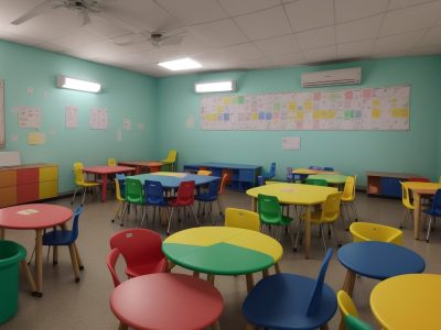 Crianças com TGD participando de atividades inclusivas em sala de aula, com apoio de professores e recursos pedagógicos.