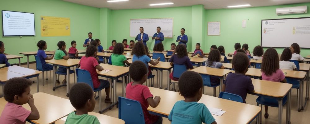 Crianças e educadores em um ambiente de inclusão escolar tgd, celebrando a educação inclusiva e o apoio ao desenvolvimento infantil.