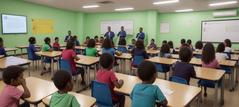 Crianças e educadores em um ambiente de inclusão escolar tgd, celebrando a educação inclusiva e o apoio ao desenvolvimento infantil.