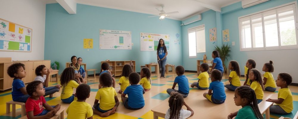 Crianças em sala de aula inclusiva aprendendo e interagindo com atividades para crianças com autismo, curso TGD