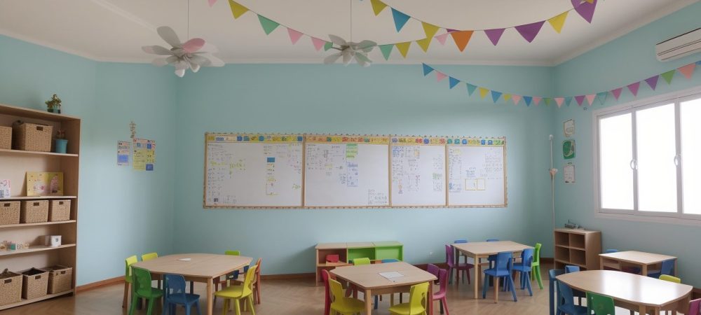 Crianças em sala de aula participando de atividades inclusivas, com foco em estratégias para TDAH e adaptações curriculares.