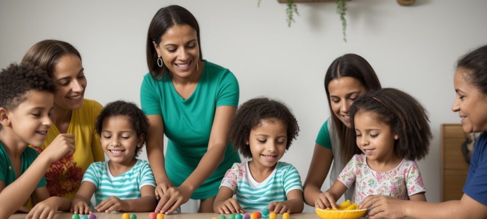 Crianças em sala de aula inclusiva, aprendendo juntas e interagindo de forma positiva, com foco no Transtorno Obsessivo-Compulsivo infantil.