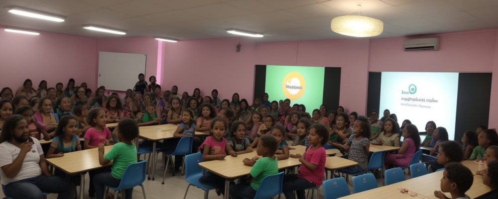 Crianças interagindo em sala de aula inclusiva, com foco em atividades adaptadas e respeito às características da síndrome de Down.