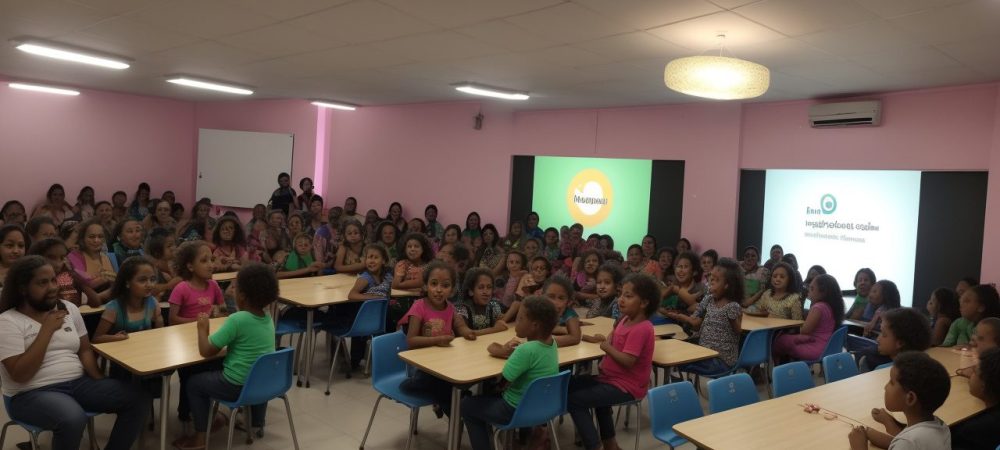 Crianças interagindo em sala de aula inclusiva, com foco em atividades adaptadas e respeito às características da síndrome de Down.