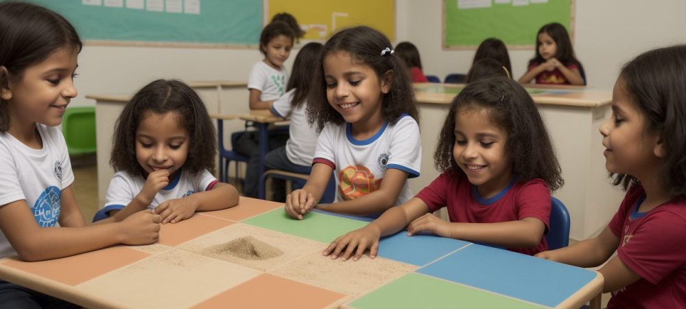 Crianças em sala de aula inclusiva, aprendendo sobre a síndrome de Williams e promovendo a socialização.