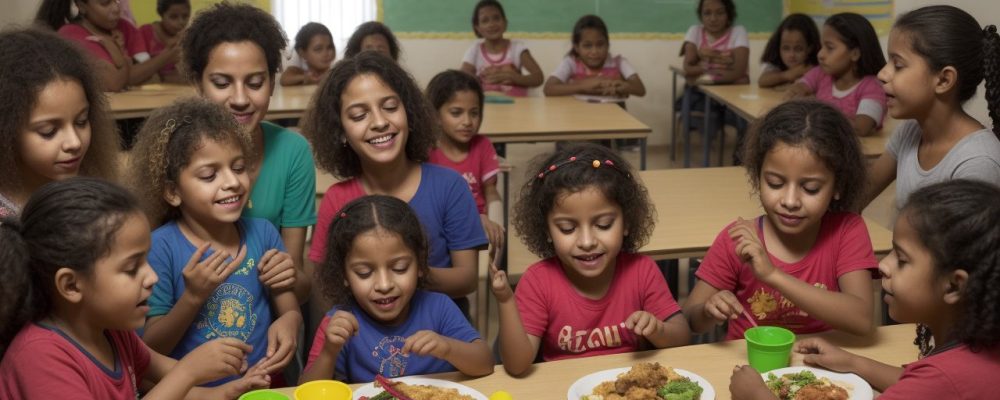 Crianças em ambiente de aprendizado inclusivo, com foco em estratégias de ensino para alunos com deficiência intelectual e desenvolvimento infantil atípico.