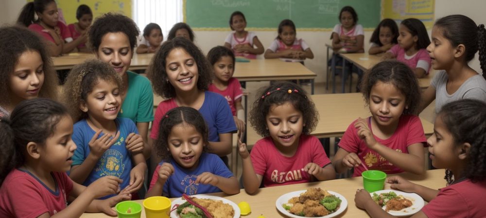 Crianças em ambiente de aprendizado inclusivo, com foco em estratégias de ensino para alunos com deficiência intelectual e desenvolvimento infantil atípico.
