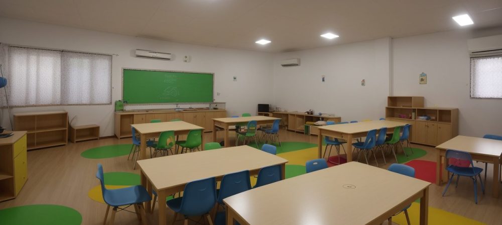 Crianças em sala de aula inclusiva aprendendo com estratégias de ensino adaptadas para alunos com deficiência intelectual.
