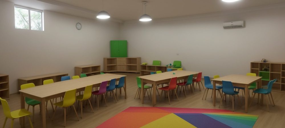 Crianças aprendendo em sala de aula com materiais em Braille e outros recursos pedagógicos inclusivos para deficiência visual.