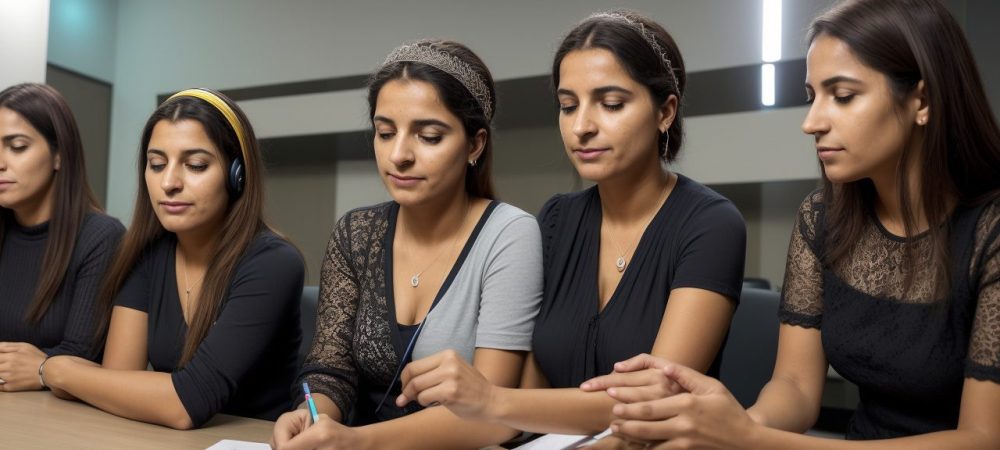 Imagem ilustrando ferramentas de inclusão, como legendas e intérpretes de Libras, para pessoas com deficiência auditiva.