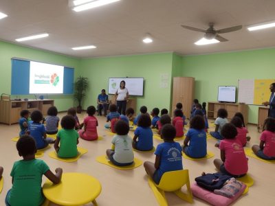 Crianças interagindo em sala de aula, com foco em estratégias de inclusão e o curso online de inclusão da criança com paralisia cerebral