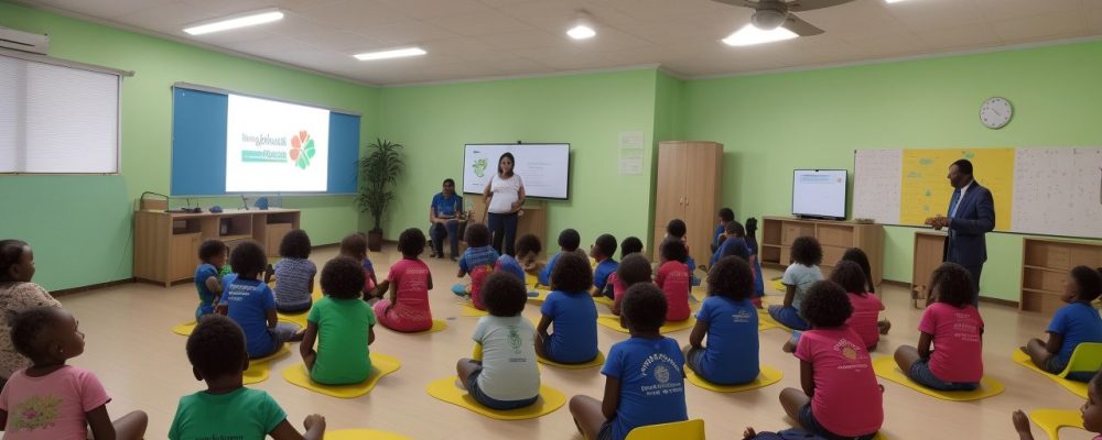 Crianças interagindo em sala de aula, com foco em estratégias de inclusão e o curso online de inclusão da criança com paralisia cerebral