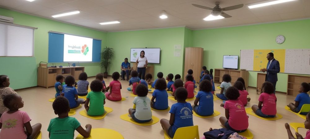 Crianças interagindo em sala de aula, com foco em estratégias de inclusão e o curso online de inclusão da criança com paralisia cerebral