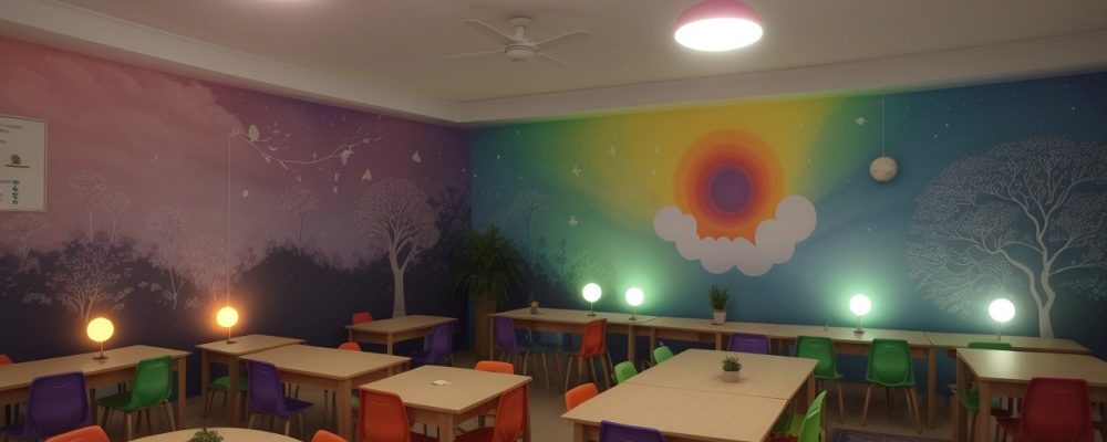 Professora mediando diálogo entre alunos em sala de aula para resolver indisciplina escolar.