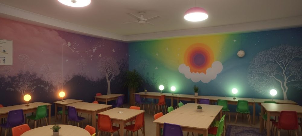 Professora mediando diálogo entre alunos em sala de aula para resolver indisciplina escolar.