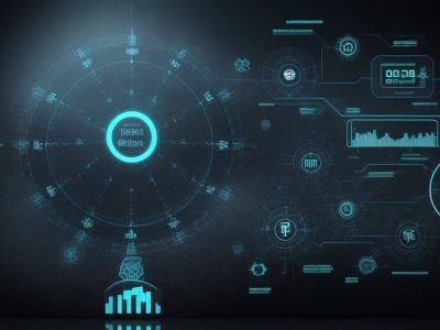 Imagem ilustrando a inovação tecnológica no serviço público com interface digital, dados e pessoas colaborando.