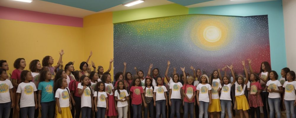 Alunos explorando a integração de arte e educação física em atividades criativas e colaborativas na escola