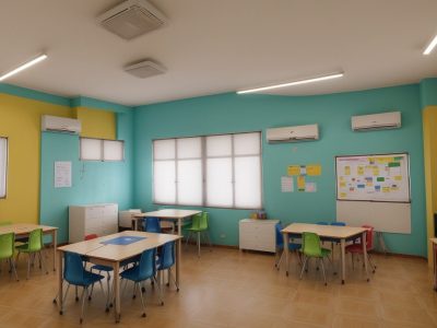 Sala de aula com alunos interagindo em atividades lúdicas para dificuldades de aprendizagem