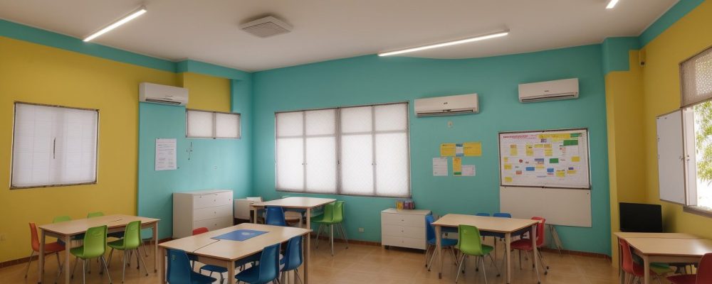 Sala de aula com alunos interagindo em atividades lúdicas para dificuldades de aprendizagem