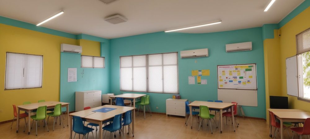 Sala de aula com alunos interagindo em atividades lúdicas para dificuldades de aprendizagem