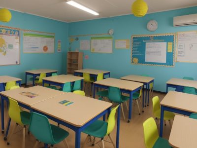 Sala de aula moderna com alunos aplicando estratégias práticas para dificuldades de aprendizagem