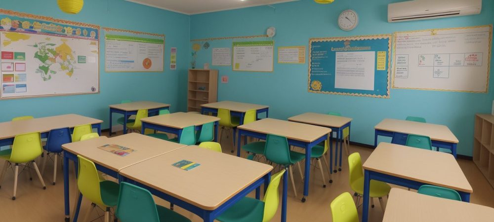 Sala de aula moderna com alunos aplicando estratégias práticas para dificuldades de aprendizagem