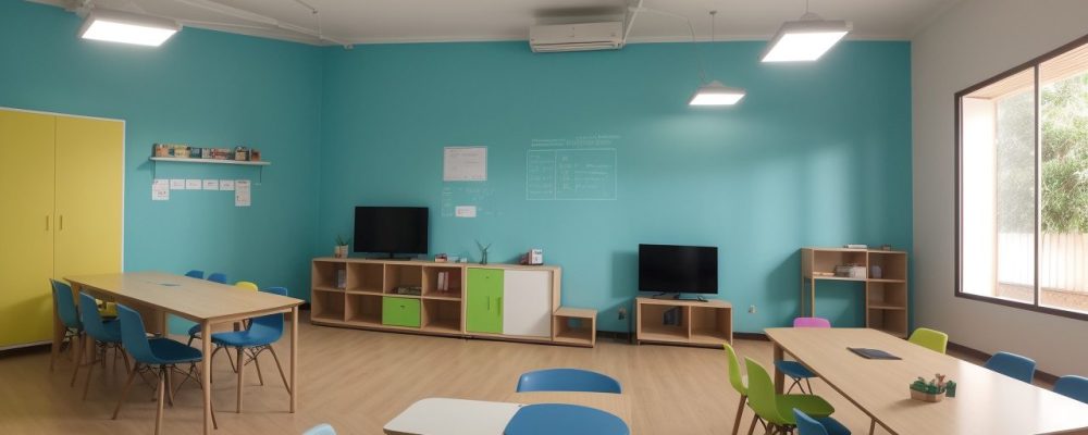 Ambiente de aprendizado dinâmico mostrando estratégias visuais para dificuldades de aprendizagem