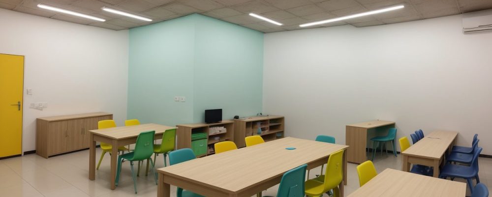 Ambiente educacional com materiais adaptados e apoio a crianças com dificuldades de aprendizagem