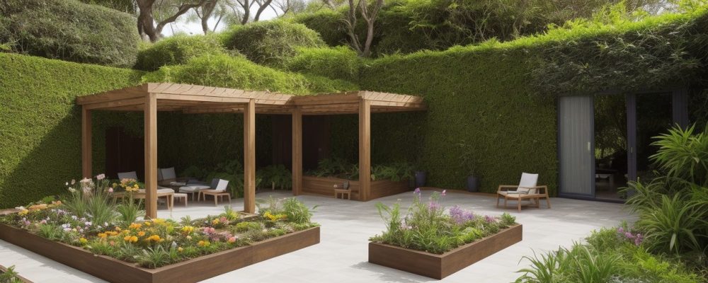 Imagem de uma horta caseira exuberante, com destaque para plantas para jardim e um curso de jardinagem online, simbolizando o aprendizado e a transformação.