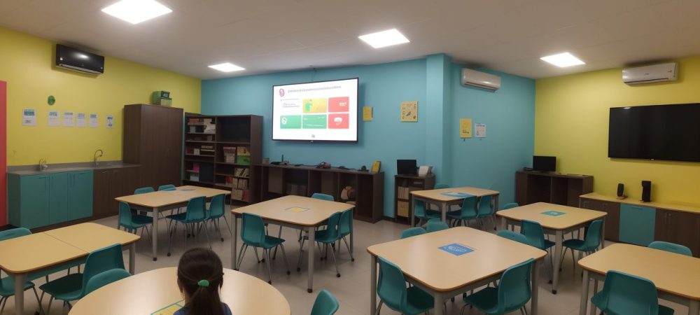 Jogos Educacionais e Aplicativos: Aprendizagem Divertida e Eficaz Crianças interagindo em um ambiente de aprendizado dinâmico com jogos educacionais e aplicativos.