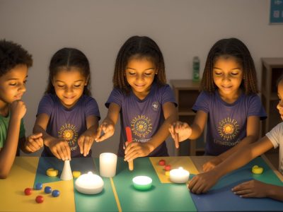 Crianças se divertindo e aprendendo através de jogos e brincadeiras na aula de educação física escolar